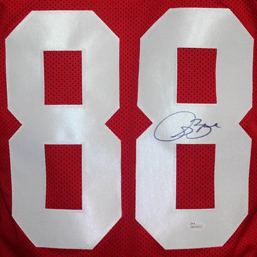 Isaac Bruce Pro Style Autographed Football Jersey Red (JSA)