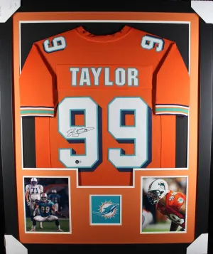 Jason Taylor framed autographed orange jersey