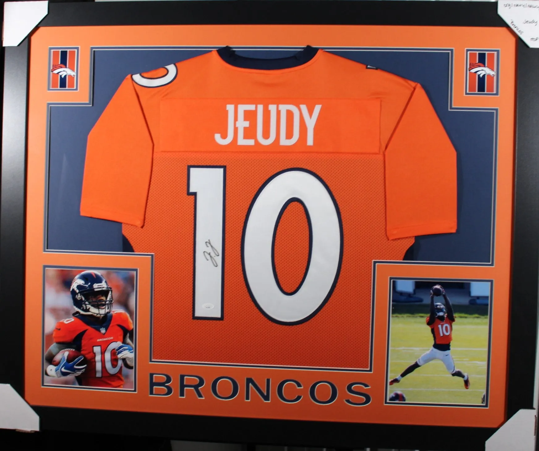 Jerry Jeudy framed autographed orange jersey