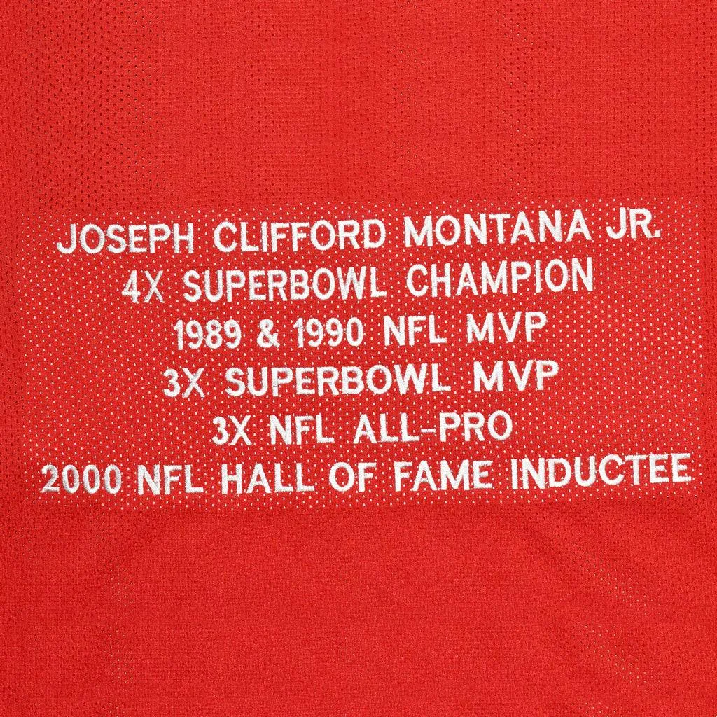 Joe Montana Autographed Pro Style Football Jersey Red Stat (JSA)