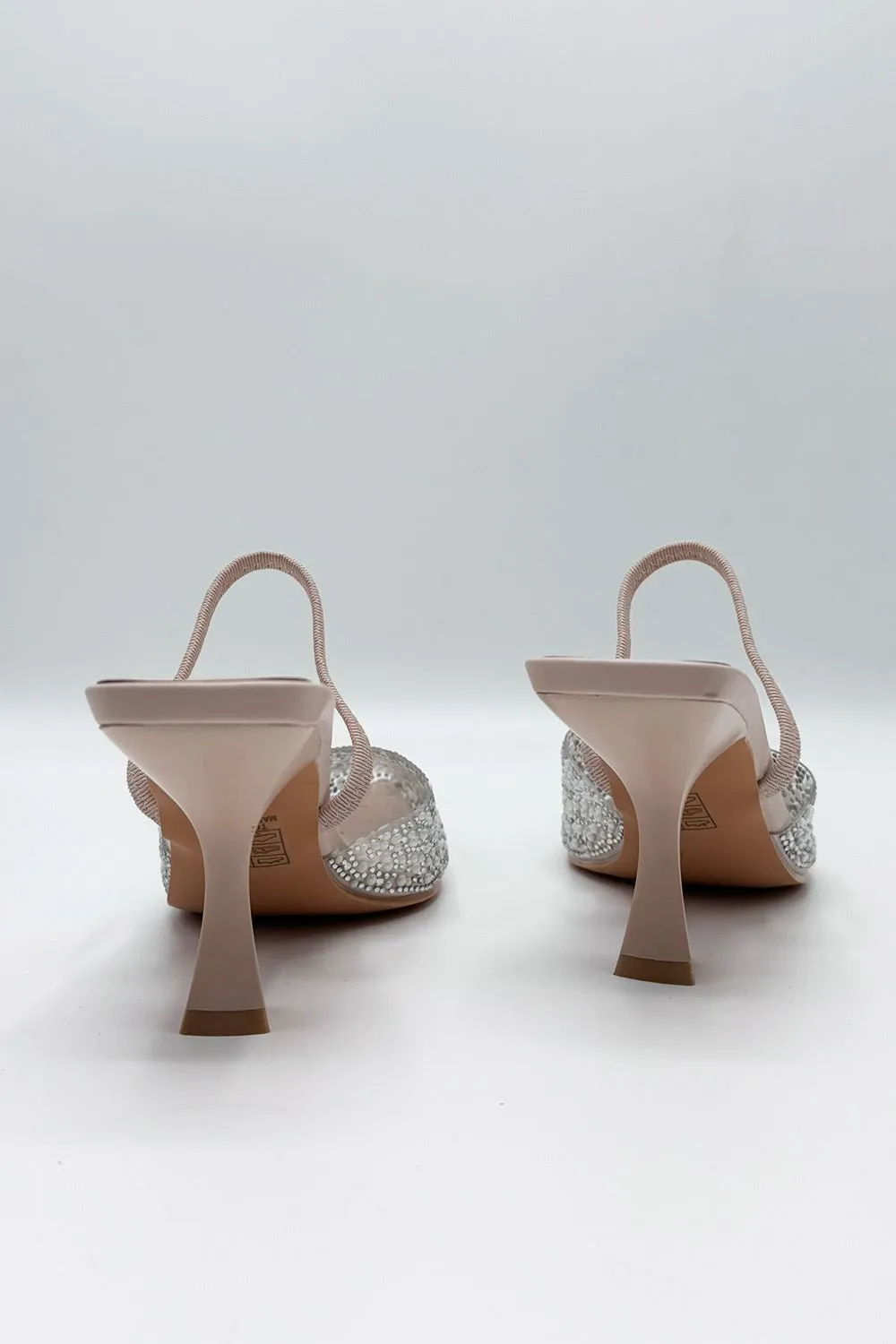 Juliana Pointed Toe Pearl Embellished Court Shoes in Nude