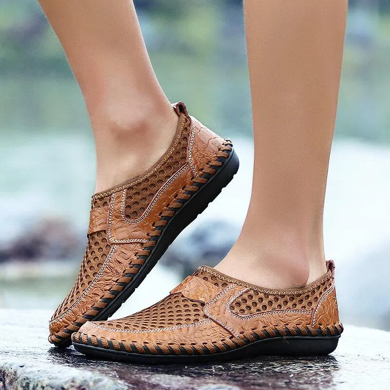 Kaegreel Men's Stitching Honeycomb Mesh Soft Loafers Breathable Outdoor Casual Shoes