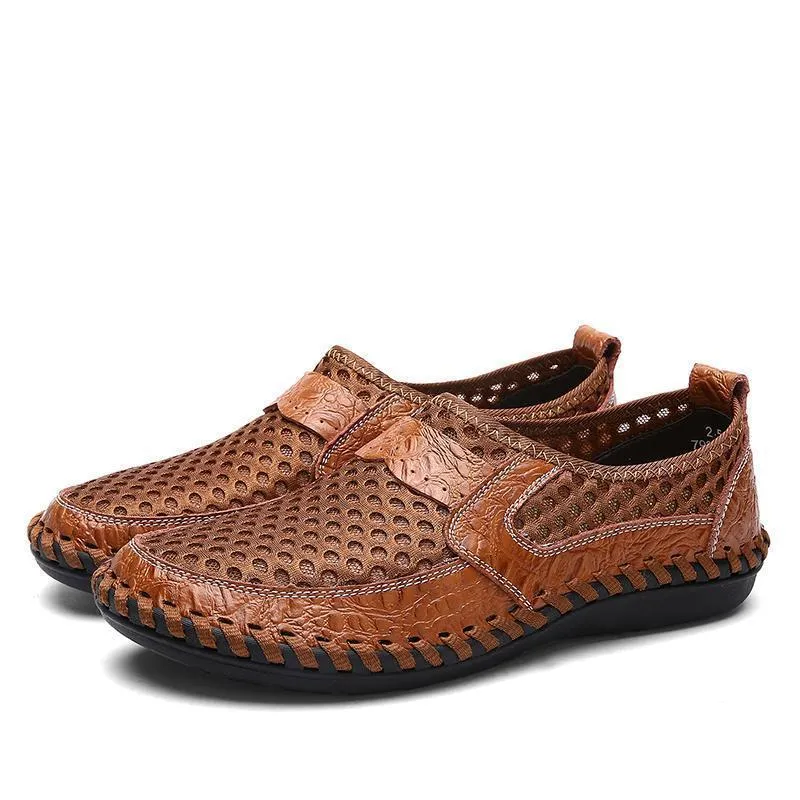 Kaegreel Men's Stitching Honeycomb Mesh Soft Loafers Breathable Outdoor Casual Shoes