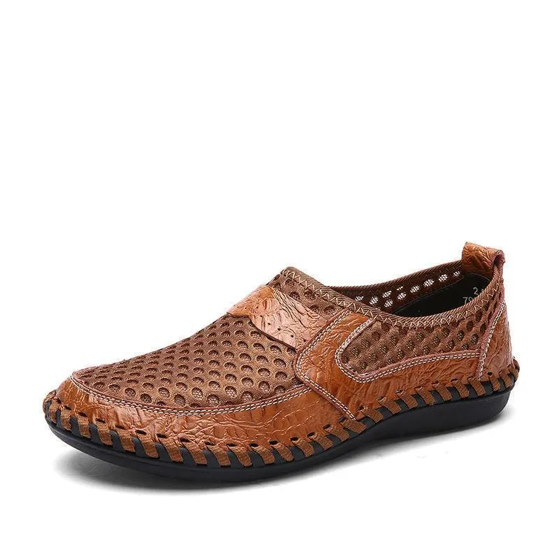 Kaegreel Men's Stitching Honeycomb Mesh Soft Loafers Breathable Outdoor Casual Shoes