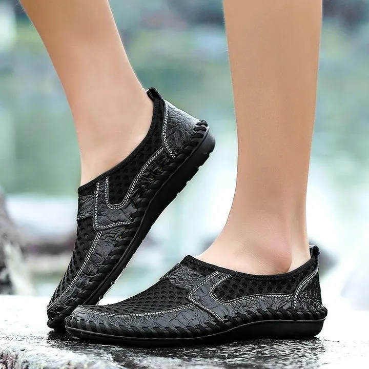 Kaegreel Men's Stitching Honeycomb Mesh Soft Loafers Breathable Outdoor Casual Shoes