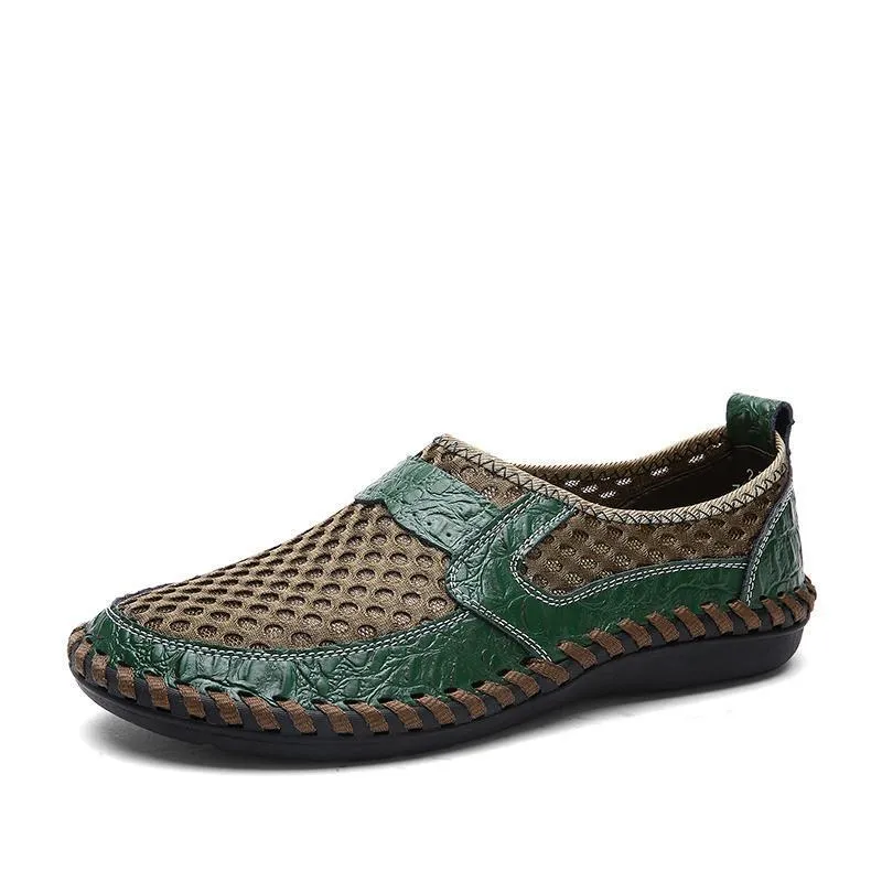 Kaegreel Men's Stitching Honeycomb Mesh Soft Loafers Breathable Outdoor Casual Shoes