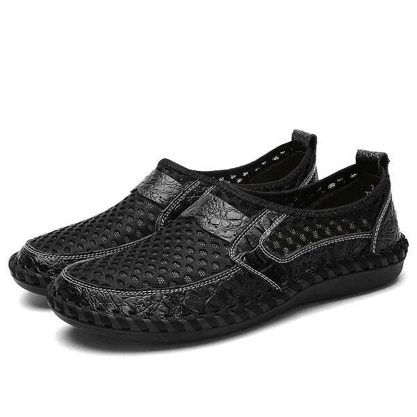 Kaegreel Men's Stitching Honeycomb Mesh Soft Loafers Breathable Outdoor Casual Shoes