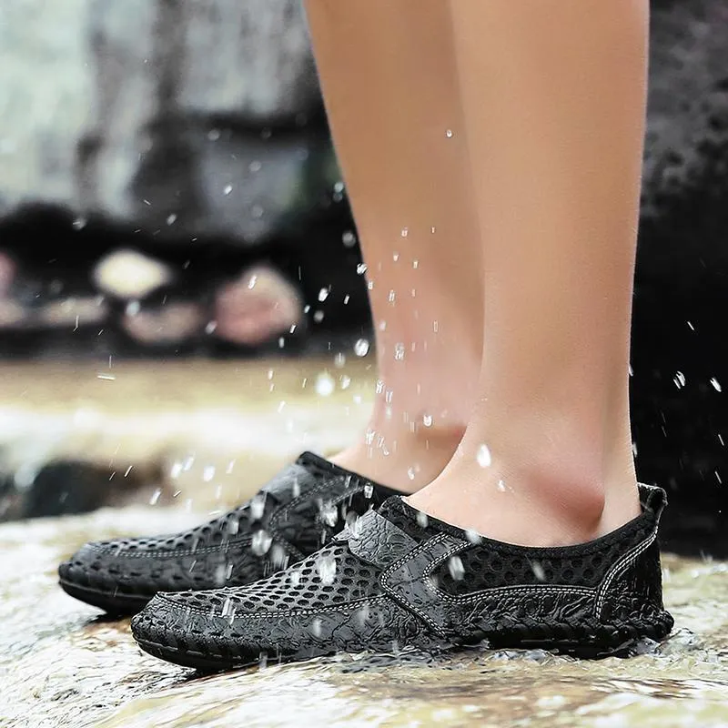 Kaegreel Men's Stitching Honeycomb Mesh Soft Loafers Breathable Outdoor Casual Shoes
