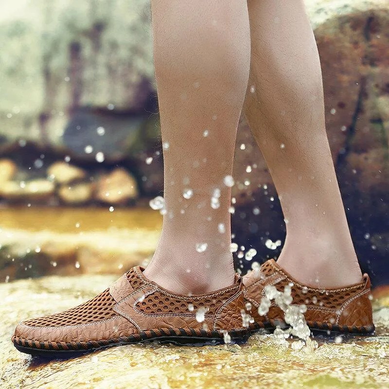 Kaegreel Men's Stitching Honeycomb Mesh Soft Loafers Breathable Outdoor Casual Shoes