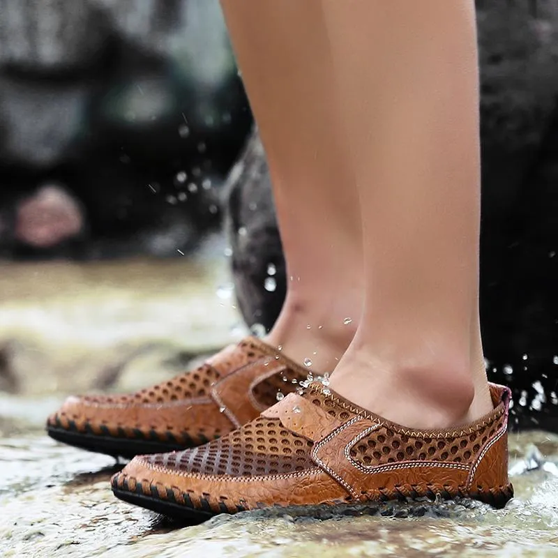 Kaegreel Men's Stitching Honeycomb Mesh Soft Loafers Breathable Outdoor Casual Shoes