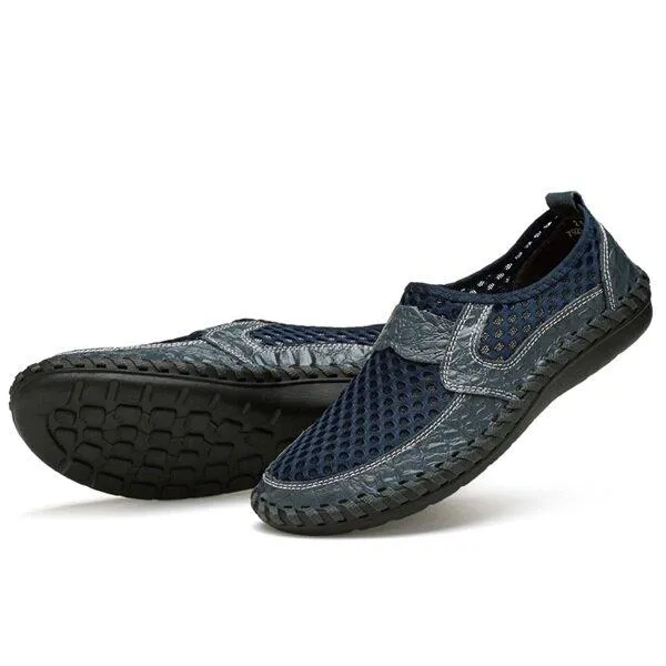 Kaegreel Men's Stitching Honeycomb Mesh Soft Loafers Breathable Outdoor Casual Shoes