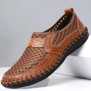 Kaegreel Men's Stitching Honeycomb Mesh Soft Loafers Breathable Outdoor Casual Shoes