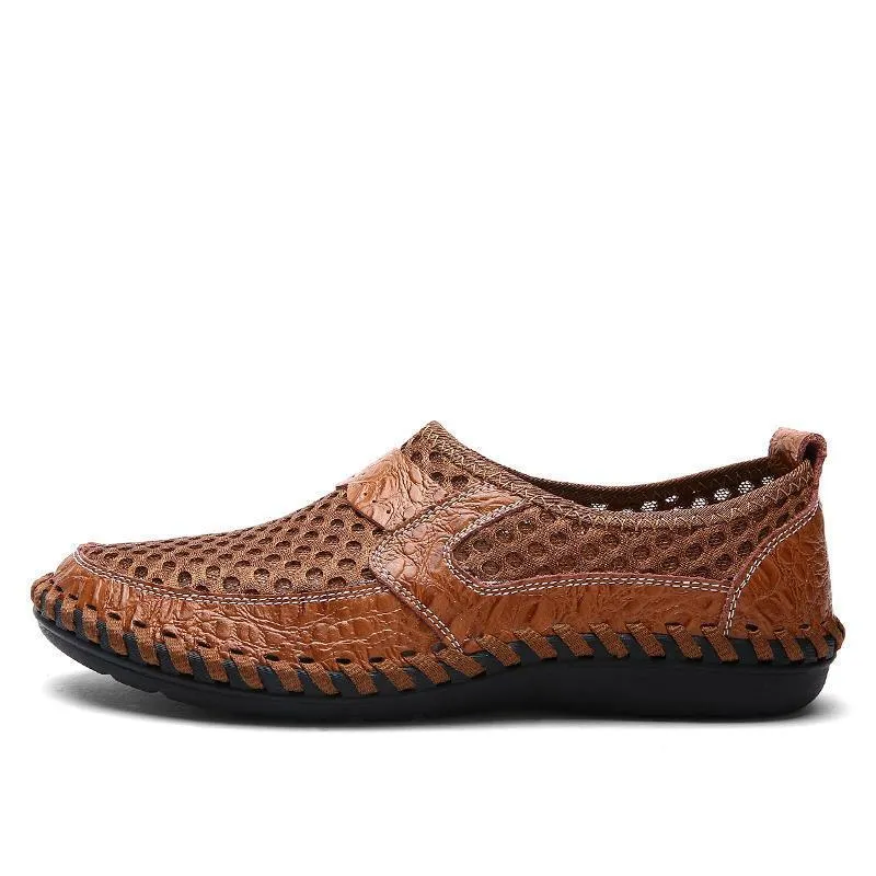 Kaegreel Men's Stitching Honeycomb Mesh Soft Loafers Breathable Outdoor Casual Shoes