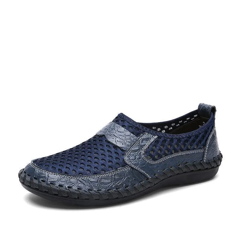 Kaegreel Men's Stitching Honeycomb Mesh Soft Loafers Breathable Outdoor Casual Shoes