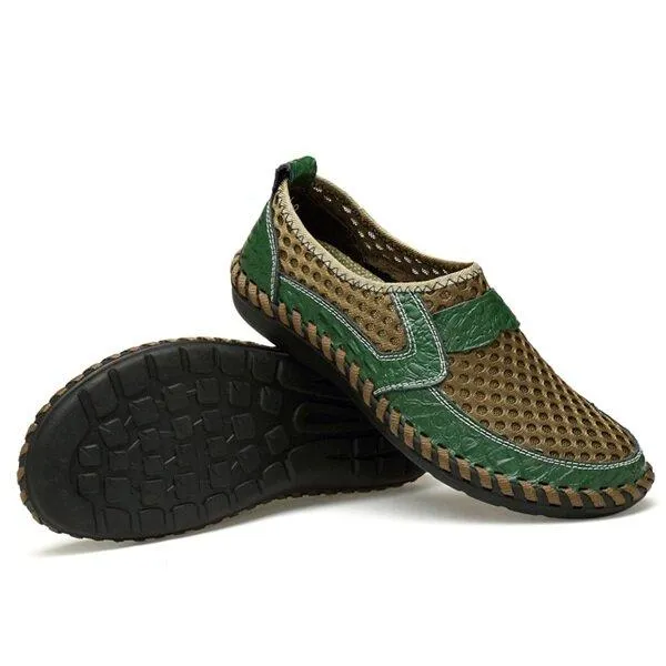Kaegreel Men's Stitching Honeycomb Mesh Soft Loafers Breathable Outdoor Casual Shoes