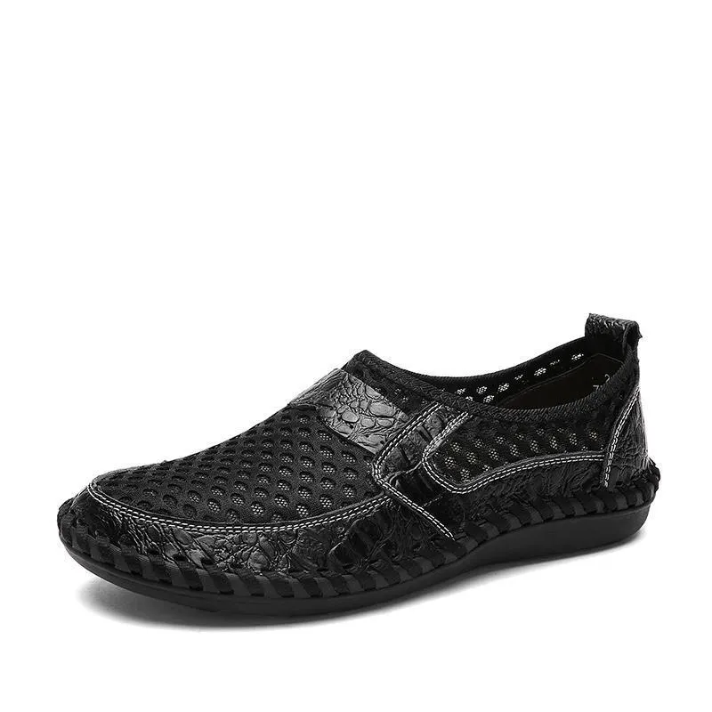 Kaegreel Men's Stitching Honeycomb Mesh Soft Loafers Breathable Outdoor Casual Shoes
