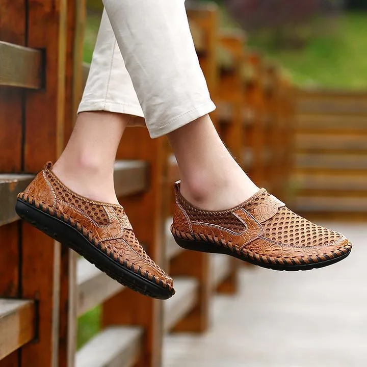 Kaegreel Men's Stitching Honeycomb Mesh Soft Loafers Breathable Outdoor Casual Shoes