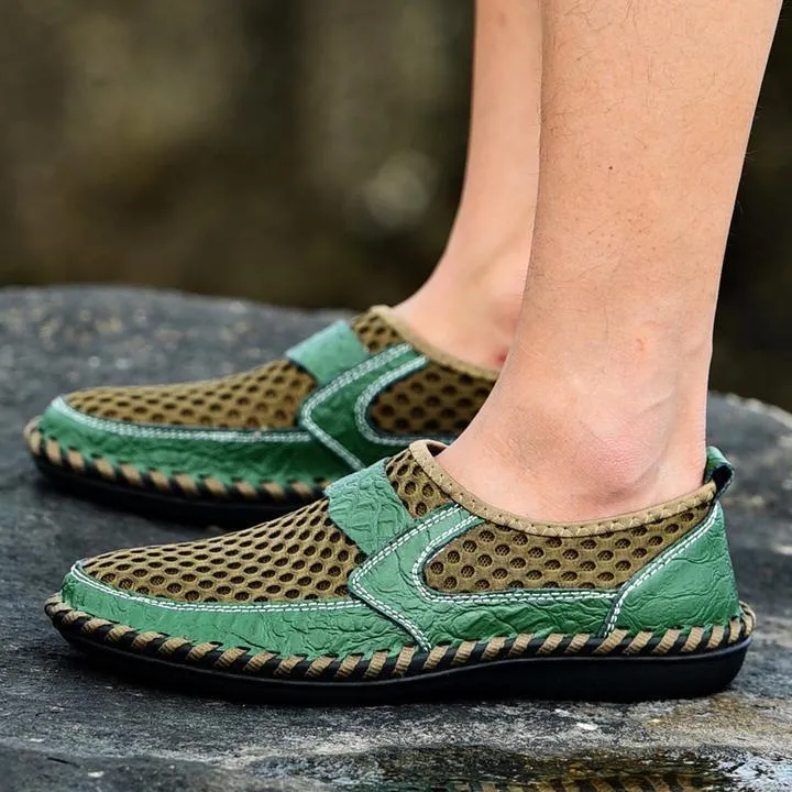 Kaegreel Men's Stitching Honeycomb Mesh Soft Loafers Breathable Outdoor Casual Shoes