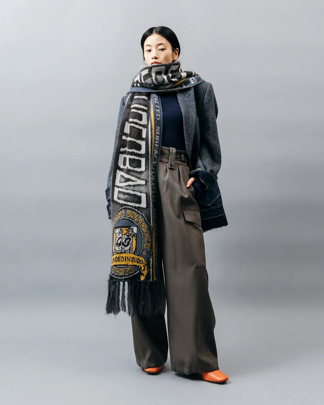 KASURI JACQUARD FOOTBALL SCARF .10【ASH BLACK】