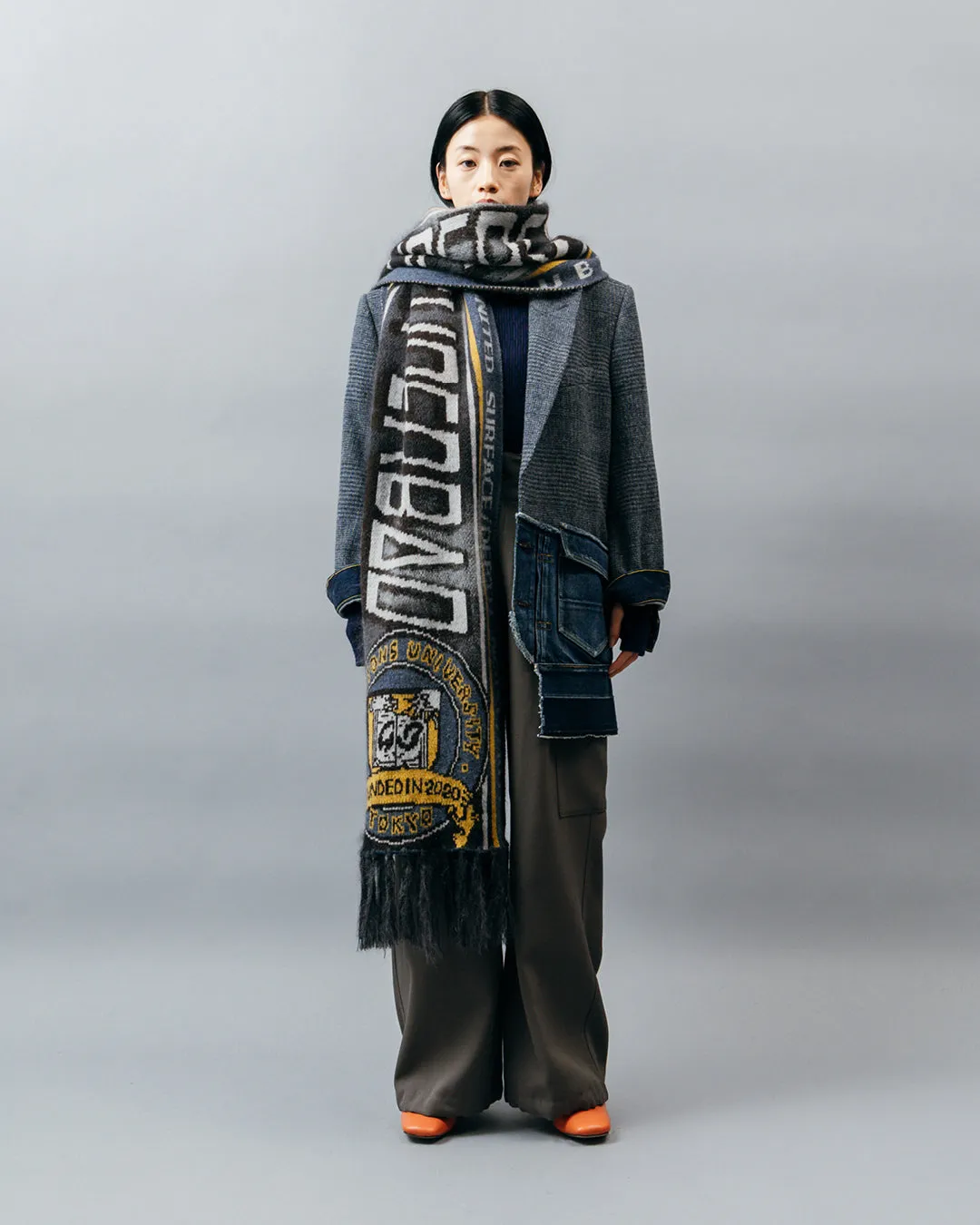 KASURI JACQUARD FOOTBALL SCARF .10【ASH BLACK】