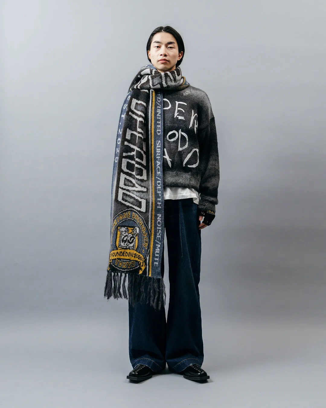 KASURI JACQUARD FOOTBALL SCARF .10【ASH BLACK】