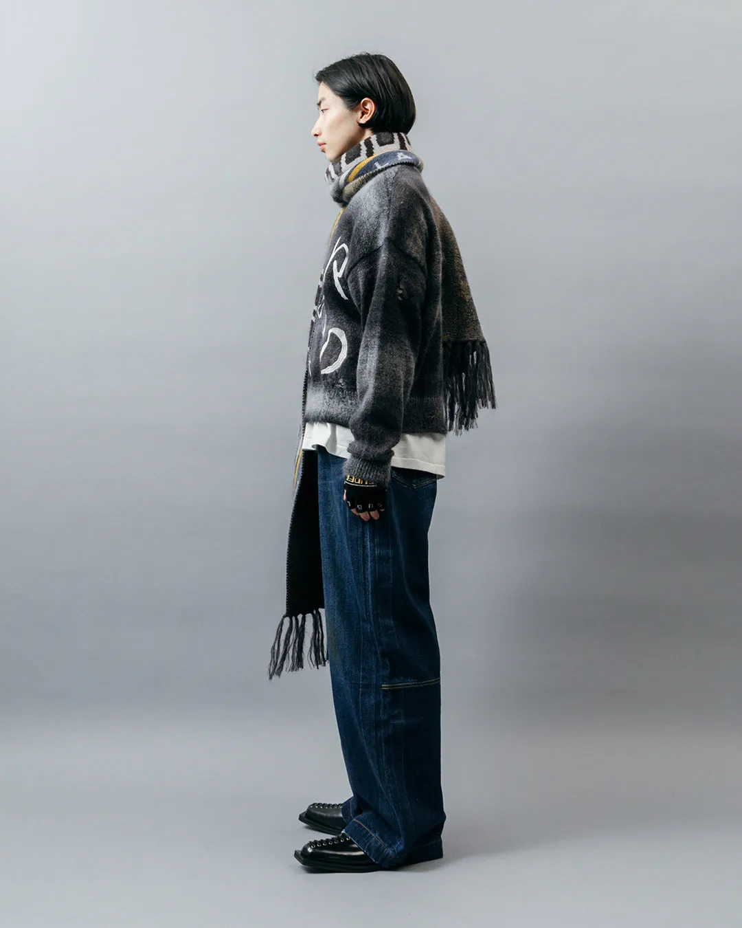 KASURI JACQUARD FOOTBALL SCARF .10【ASH BLACK】