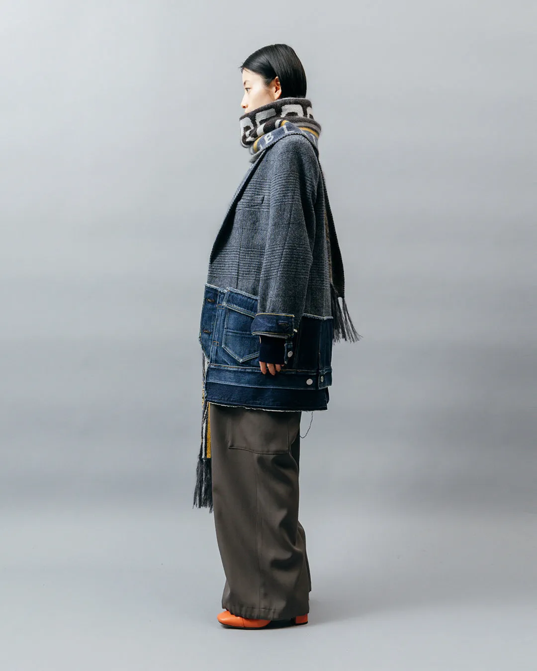 KASURI JACQUARD FOOTBALL SCARF .10【ASH BLACK】