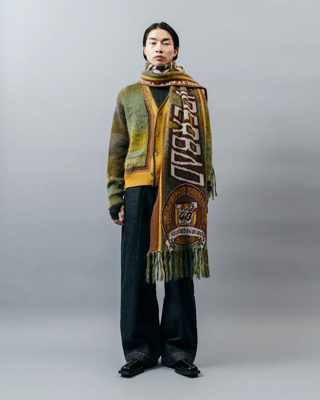 KASURI JACQUARD FOOTBALL SCARF .10【IVY GREEN】
