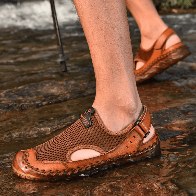 kkboxly kkboxly Men Outdoor Mesh Hand Stitching Closed Toe Water Shoes
