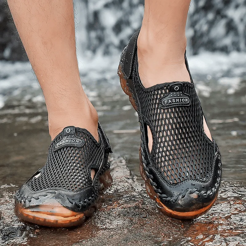 kkboxly kkboxly Men Outdoor Mesh Hand Stitching Closed Toe Water Shoes