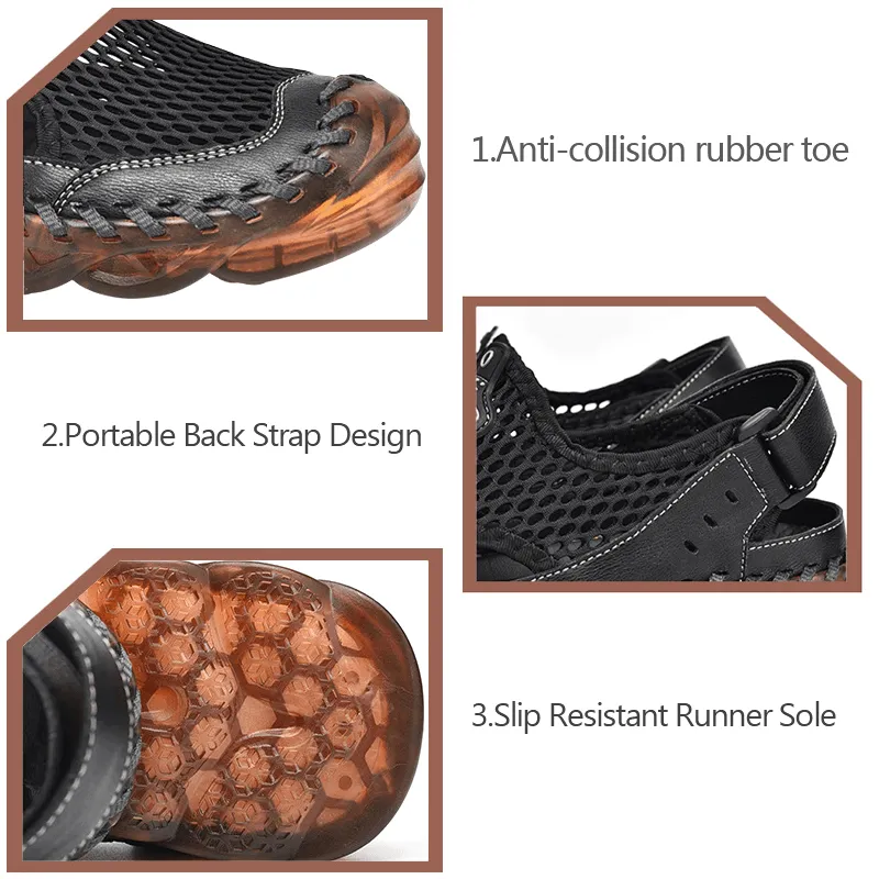 kkboxly kkboxly Men Outdoor Mesh Hand Stitching Closed Toe Water Shoes