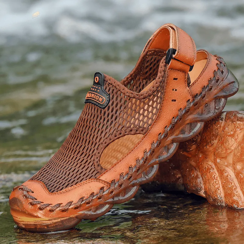 kkboxly kkboxly Men Outdoor Mesh Hand Stitching Closed Toe Water Shoes