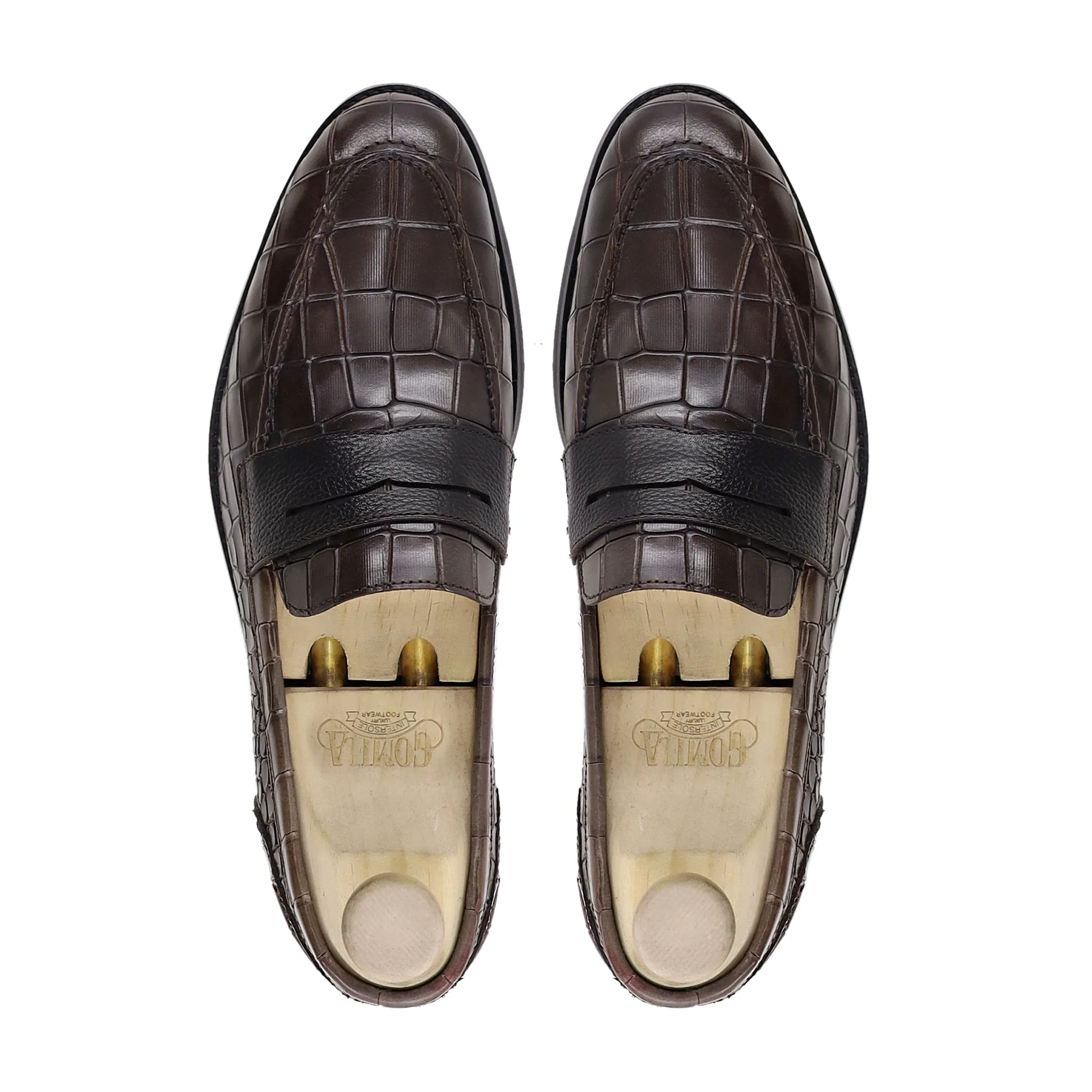 Lainey - Men's Dark Brown Calf and Pebble Grain Leather Loafer
