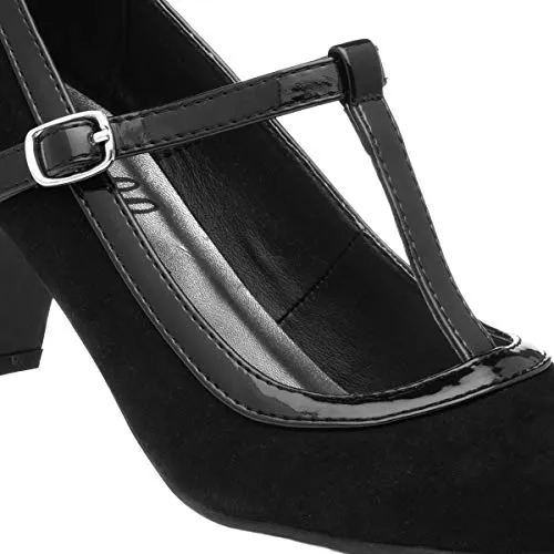 Lilley Womens Black Faux Suede T Bar Court Shoe