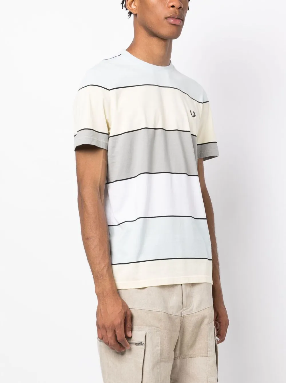logo-embroidered striped T-shirt