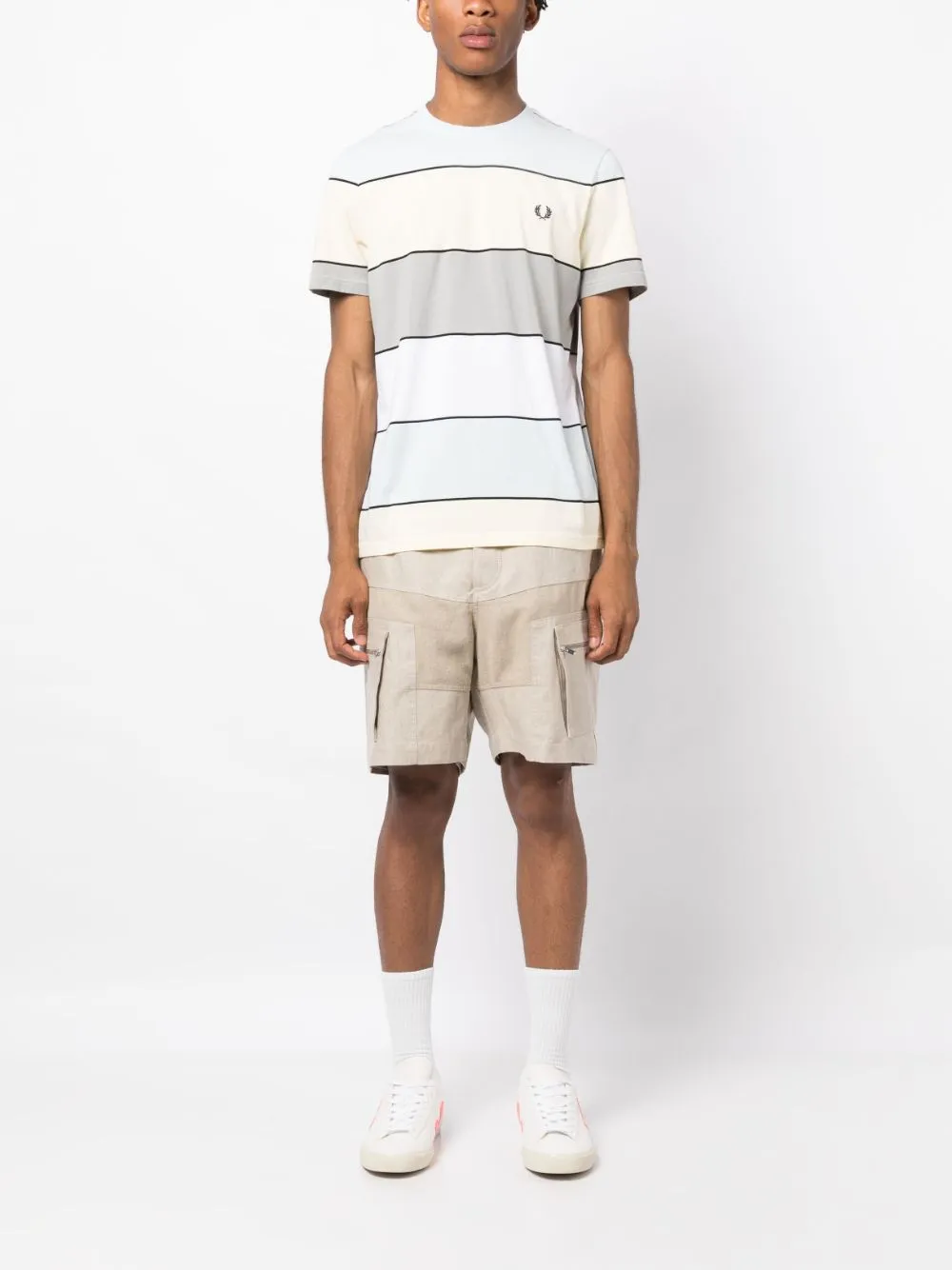 logo-embroidered striped T-shirt