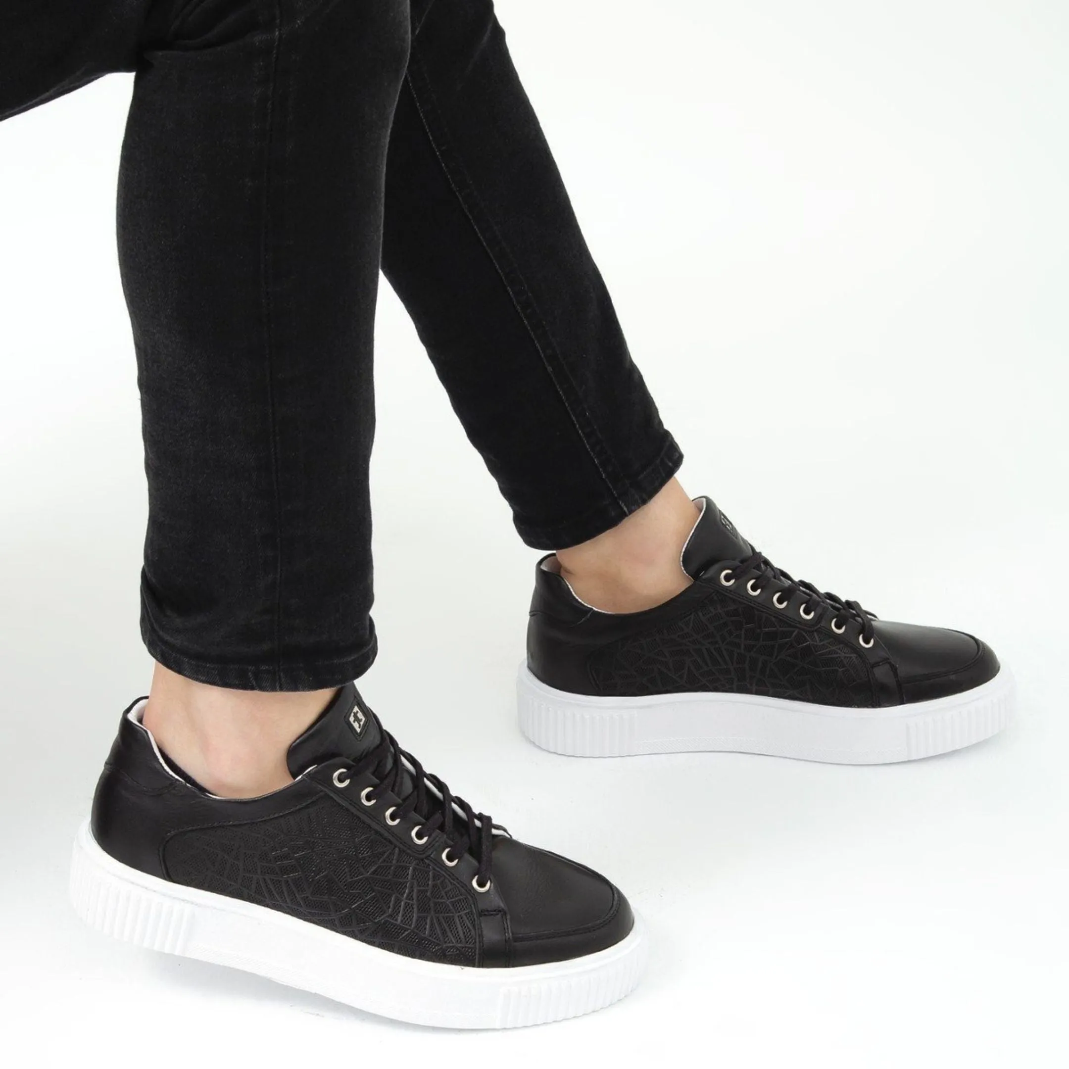 Madasat Black Leather Sneakers Sports Shoes - 105 |