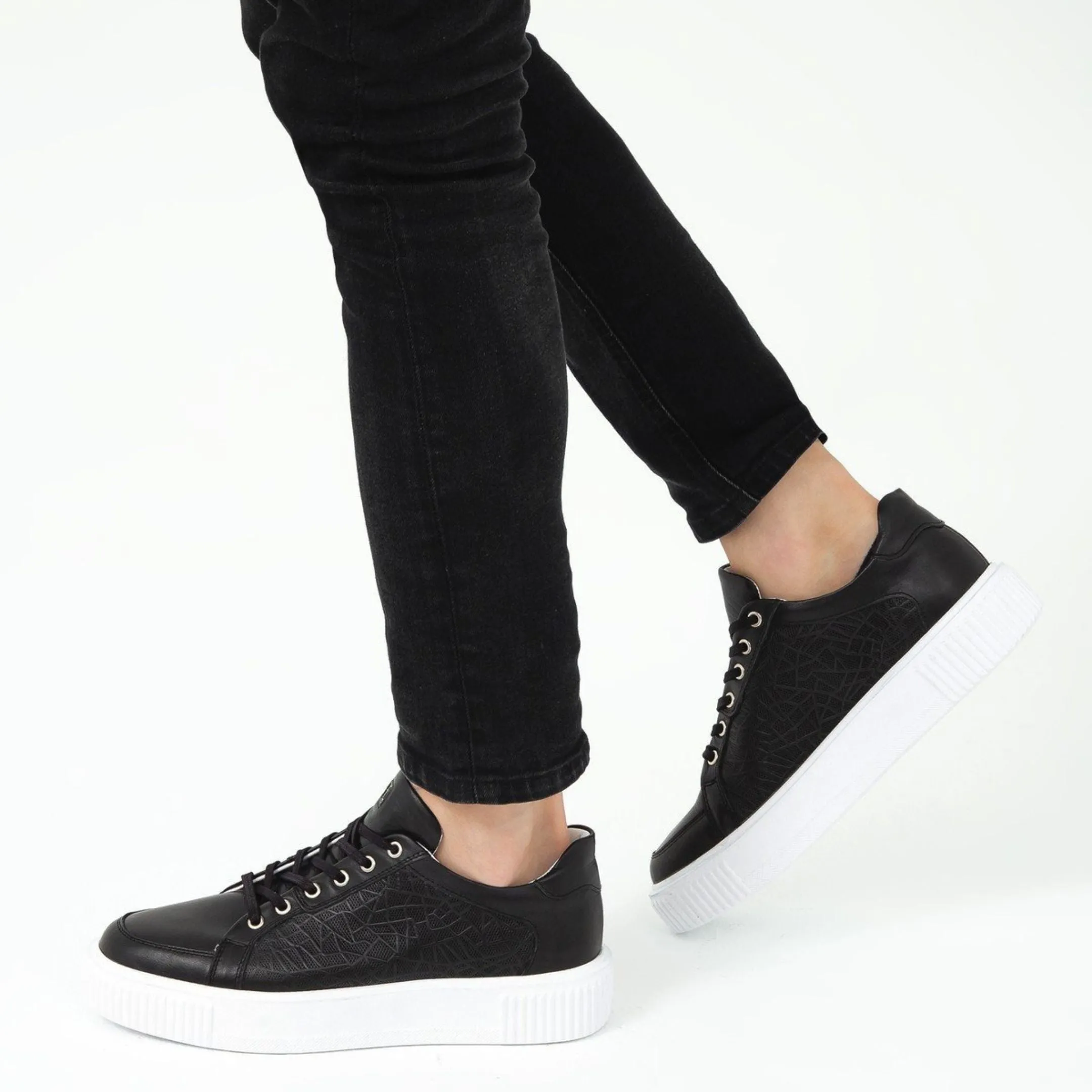 Madasat Black Leather Sneakers Sports Shoes - 105 |