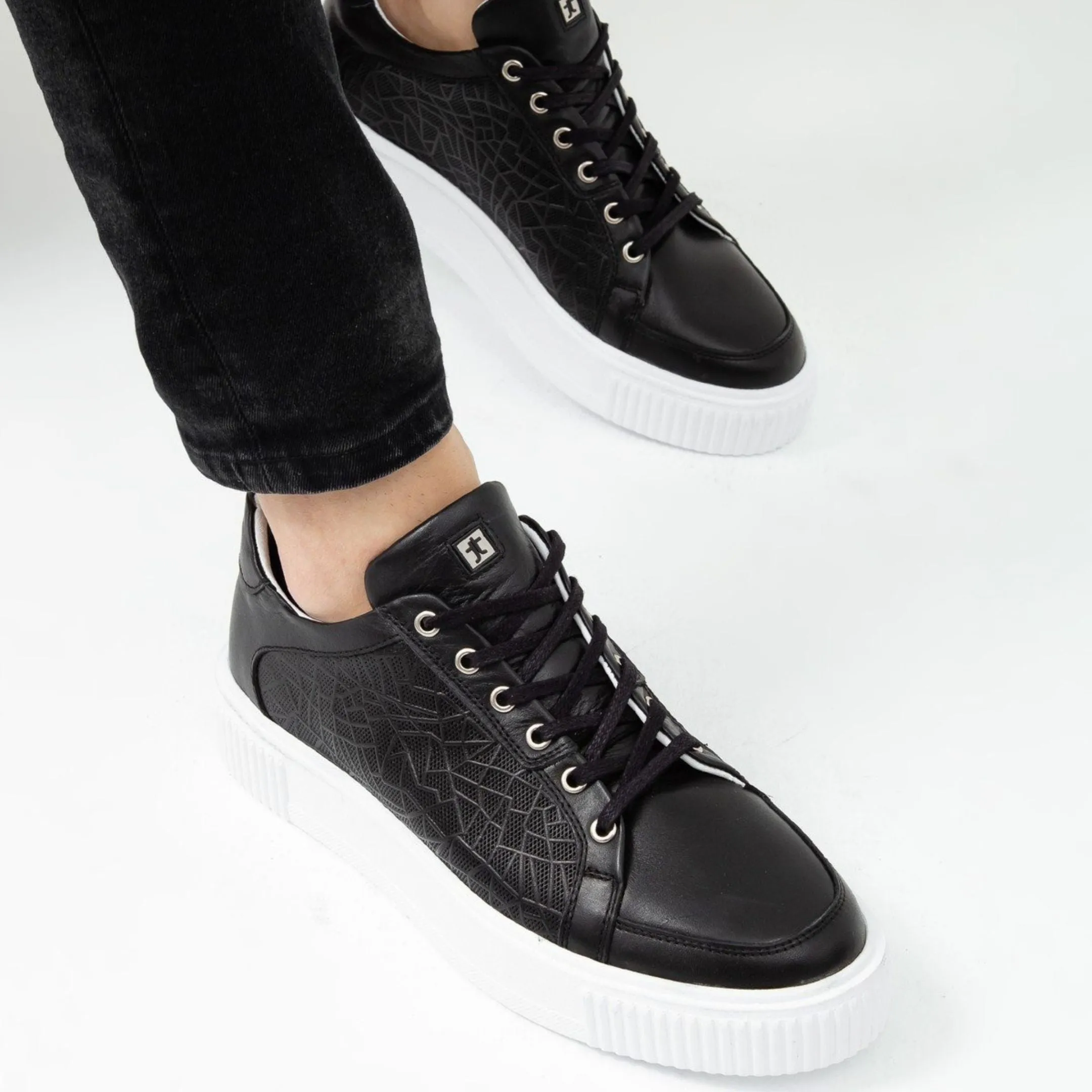 Madasat Black Leather Sneakers Sports Shoes - 105 |