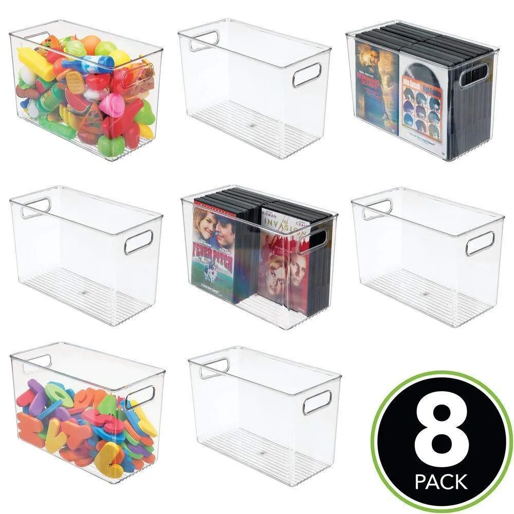mDesign Deep Plastic Home Storage Organizer Bin for Cube Furniture Shelving in Office, Entryway, Closet, Cabinet, Bedroom, Laundry Room, Nursery, Kids Toy Room - 12" x 6" x 7.75" - 8 Pack - Clear