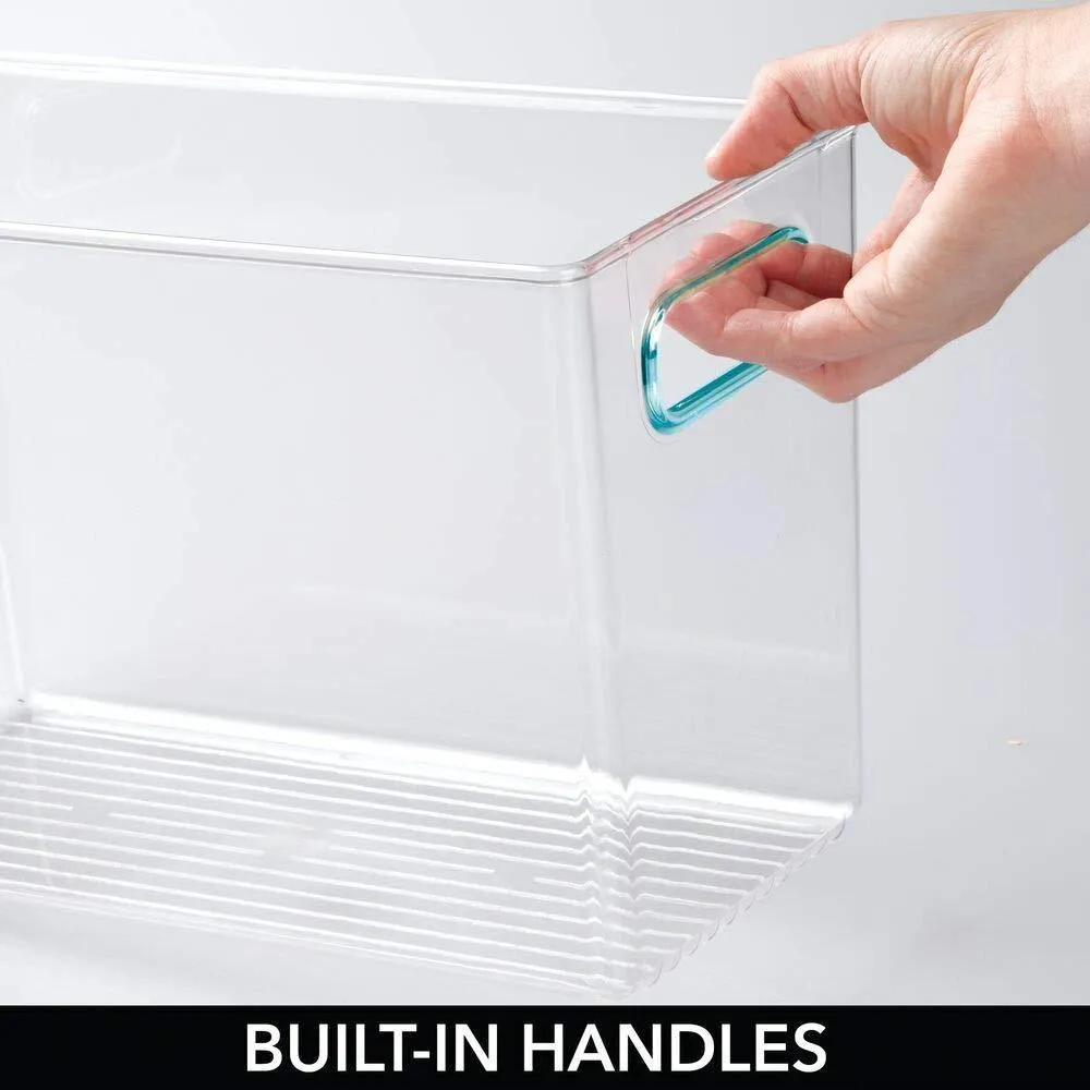 mDesign Plastic Home Storage Organizer Bin for Cube Furniture Shelving in Office, Entryway, Closet, Cabinet, Bedroom, Laundry Room, Nursery, Kids Toy Room - 12" x 6" x 7.75" - 4 Pack - Clear/Blue