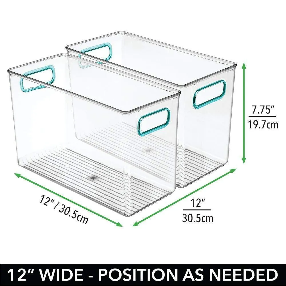 mDesign Plastic Home Storage Organizer Bin for Cube Furniture Shelving in Office, Entryway, Closet, Cabinet, Bedroom, Laundry Room, Nursery, Kids Toy Room - 12" x 6" x 7.75" - 4 Pack - Clear/Blue