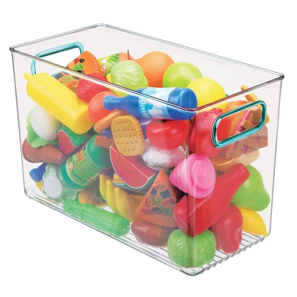 mDesign Plastic Home Storage Organizer Bin for Cube Furniture Shelving in Office, Entryway, Closet, Cabinet, Bedroom, Laundry Room, Nursery, Kids Toy Room - 12" x 6" x 7.75" - 4 Pack - Clear/Blue