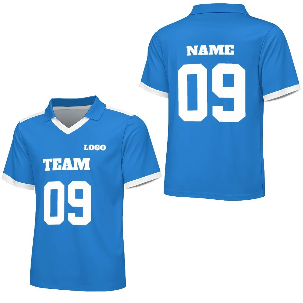 Men's Blue V-Neck Soccer Jersey Kit