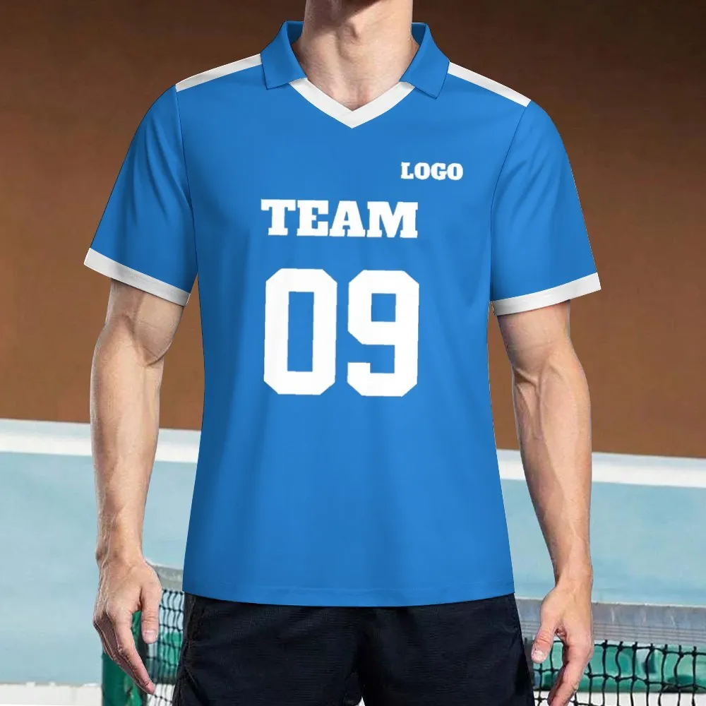 Men's Blue V-Neck Soccer Jersey Kit