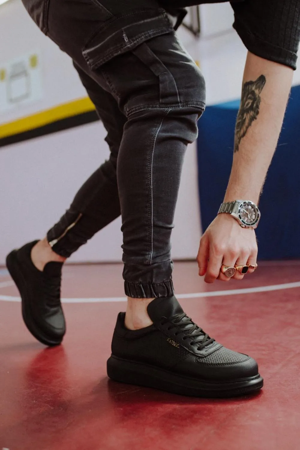 Men's High Sole Black Casual Sneaker Sports Shoes