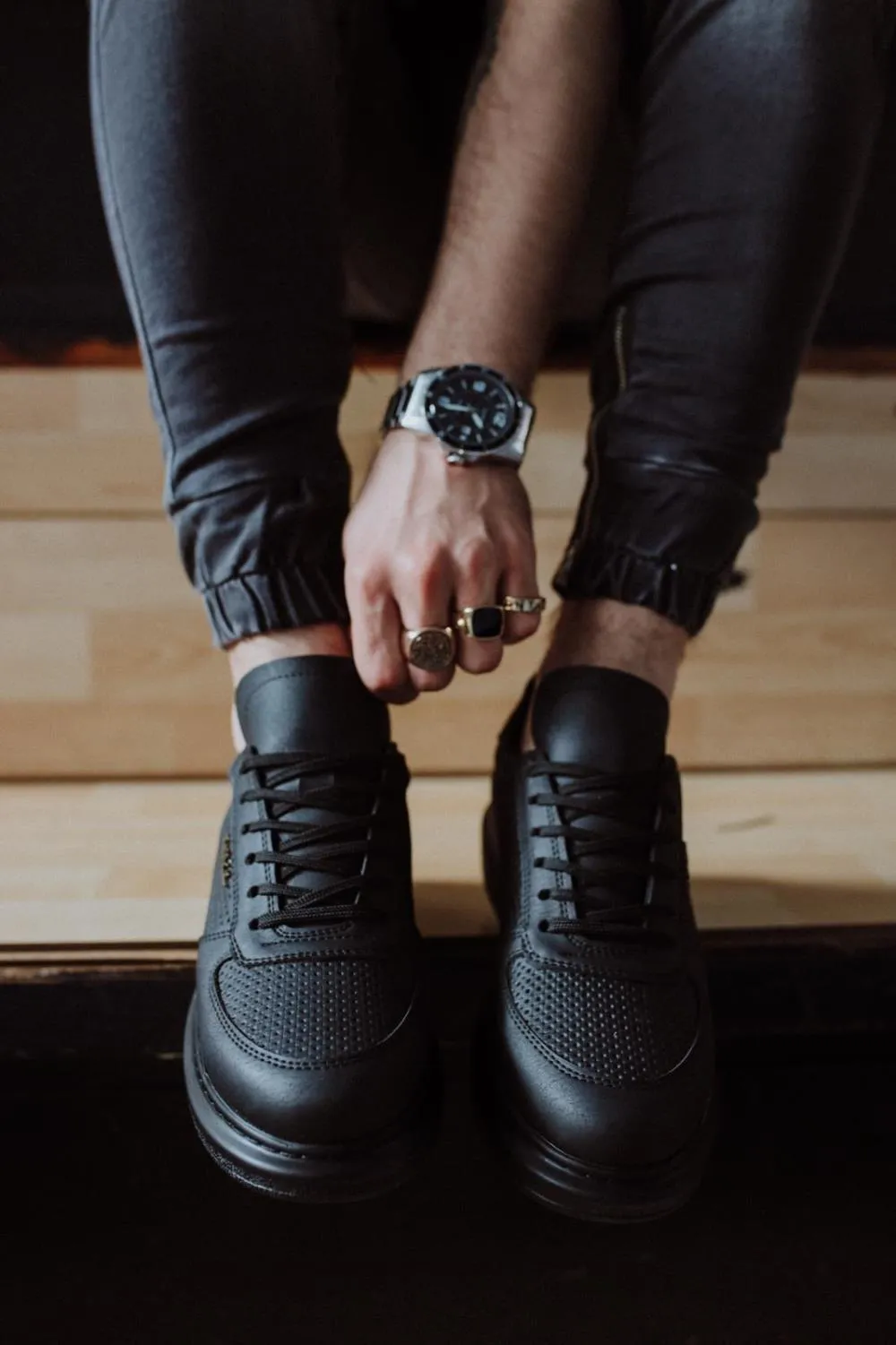 Men's High Sole Black Casual Sneaker Sports Shoes