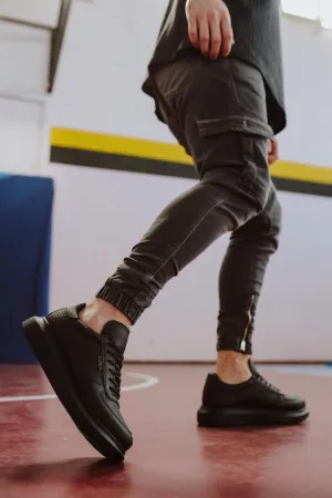 Men's High Sole Black Casual Sneaker Sports Shoes