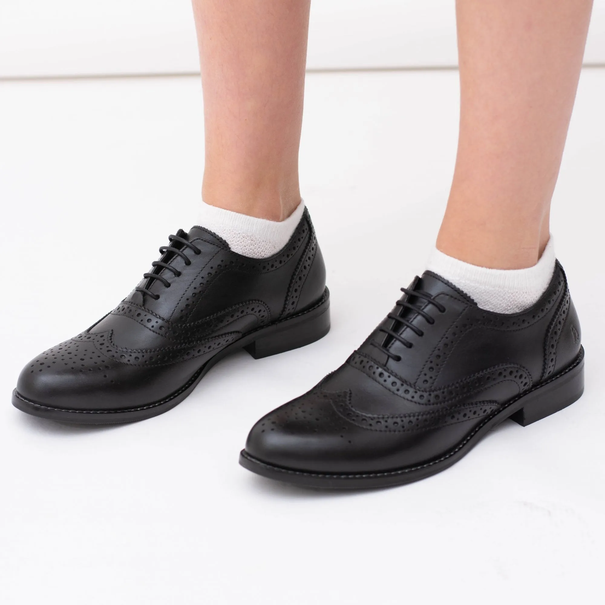 NATALIE Girls Leather Brogue Shoes Black