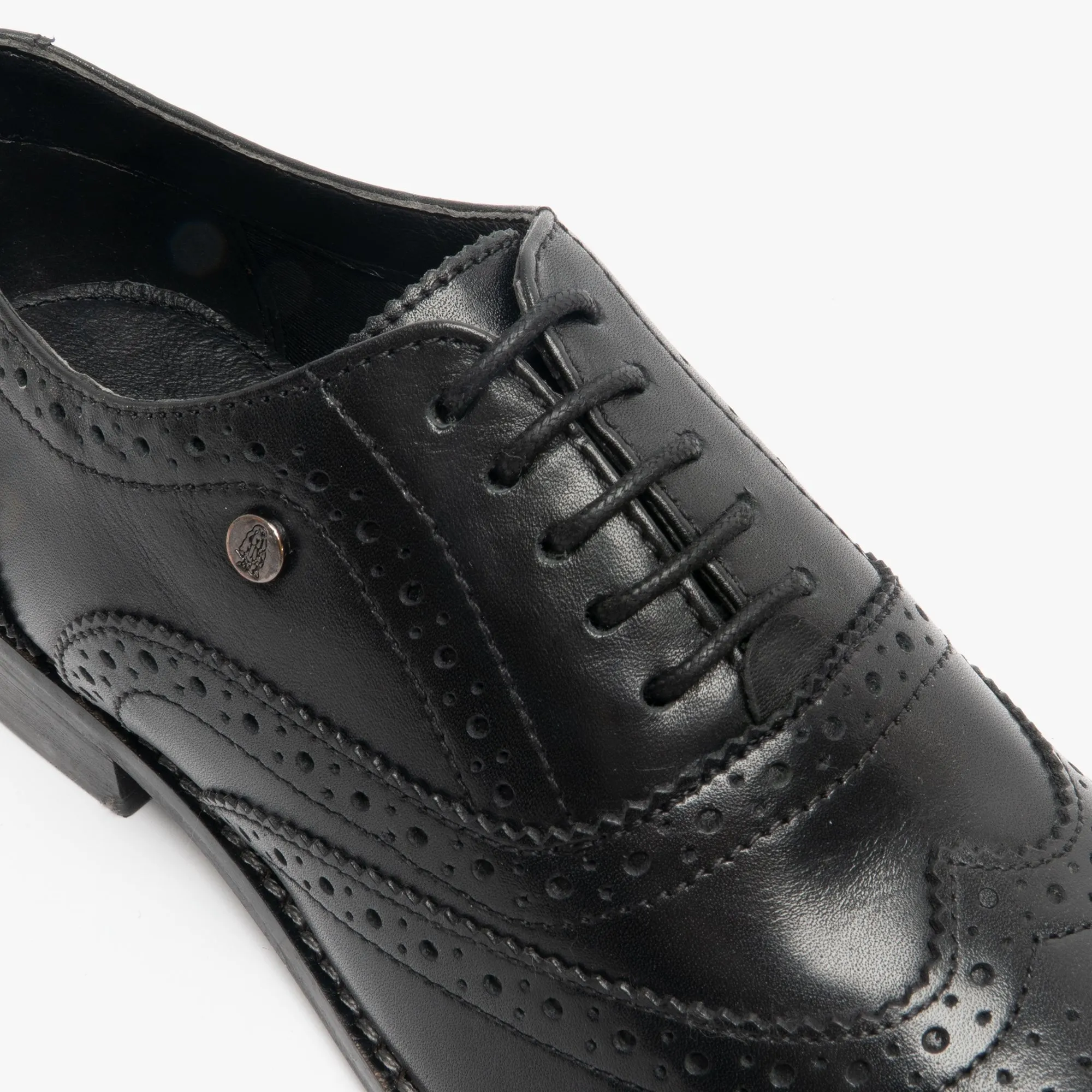 NATALIE Girls Leather Brogue Shoes Black